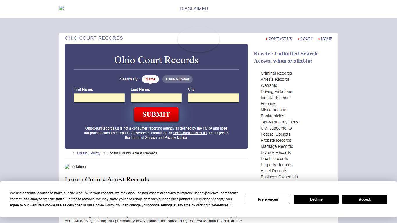 Lorain County Arrest Records OhioCourtRecords.us